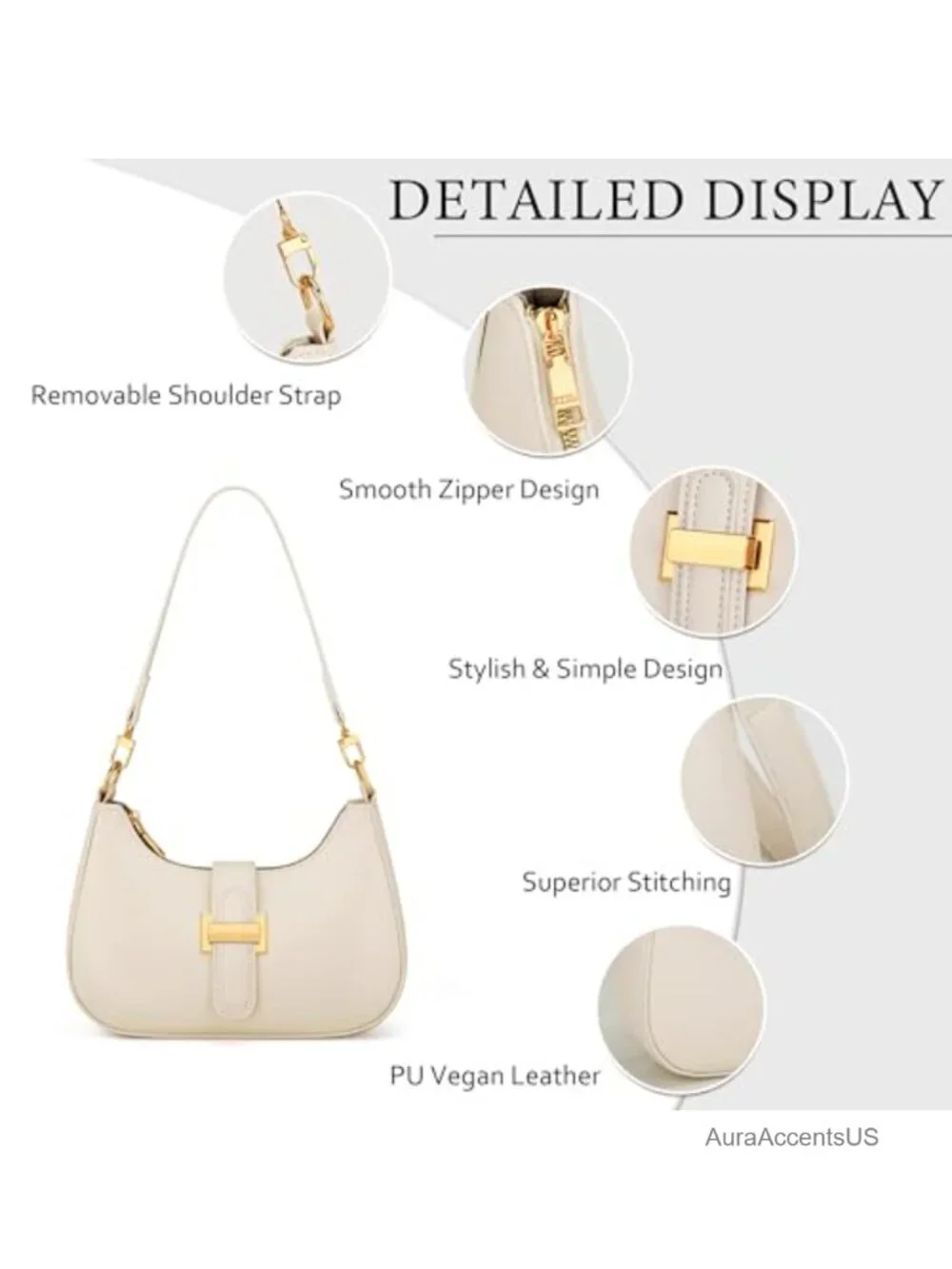 Vegan Leather Hobo Shoulder Bag with Removable Strap - Small Purse